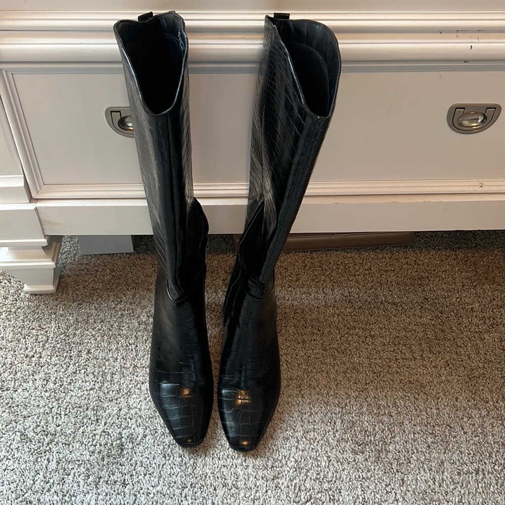 Express Faux Leather Heeled Stovepipe Boots